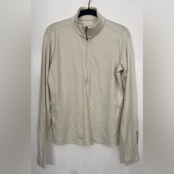 NOBULL Quarter Zip Pullover Merino Wool Blend Long Sleeve Top Cream Size Medium - Picture 1 of 6